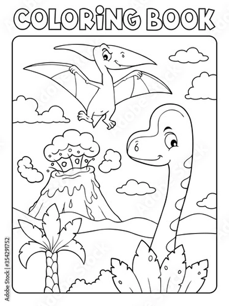 Fototapeta Coloring book dinosaur composition image 5