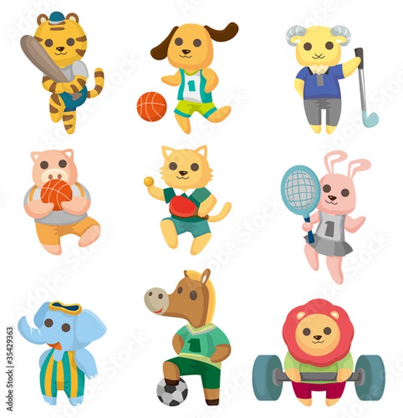 Obraz cartoon animal sport player icons set