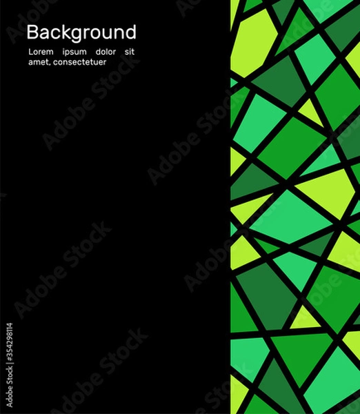 Fototapeta Poster with pieces of figures in imitation green mosaic. Place for text. Vector