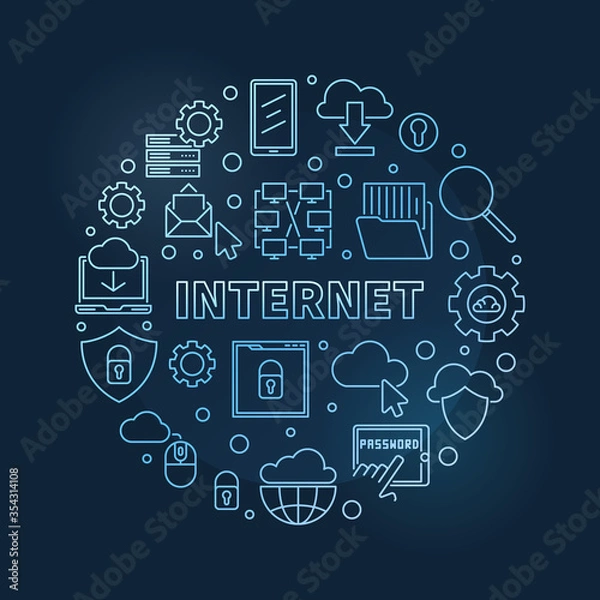 Fototapeta Vector Internet circular concept linear blue illustration on dark background