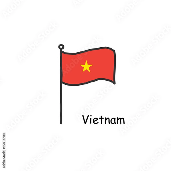 Obraz hand drawn sketchy Vietnam flag on the flag pole. Stock Vector illustration isolated on white background.