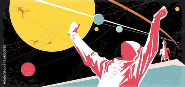 Fototapeta vector illustration, space retro postcard, vector