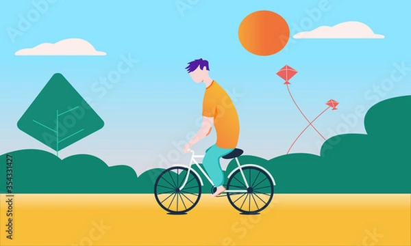 Fototapeta Flat Illustration Man Riding with Cycle 
