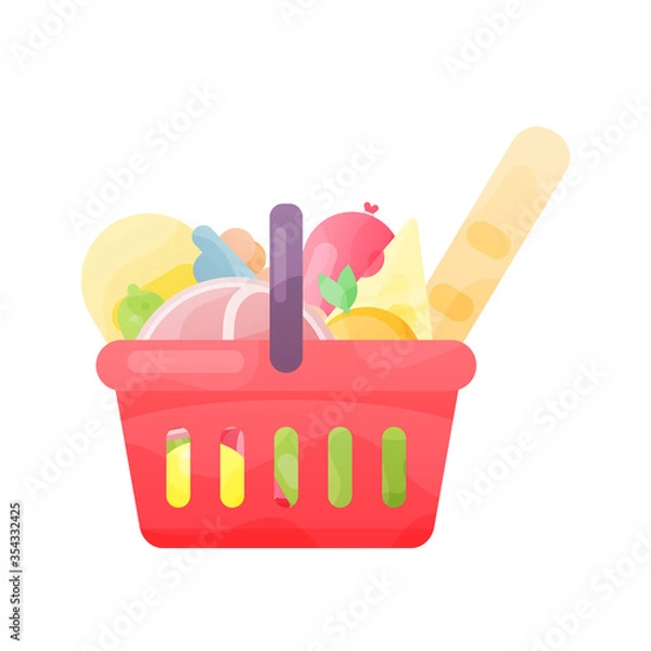 Fototapeta Bright cartoon supermarket basket icon full of produce