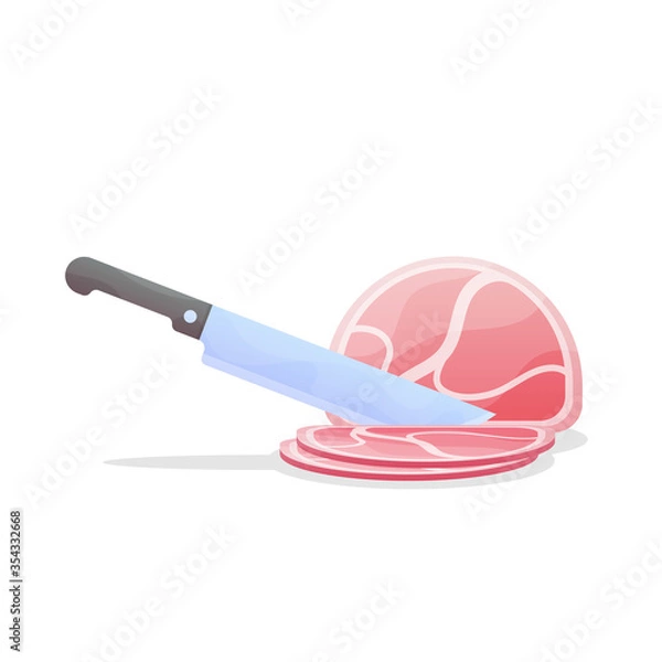 Fototapeta Meat steak chopped with kitchen knife. Vector illustration flat style