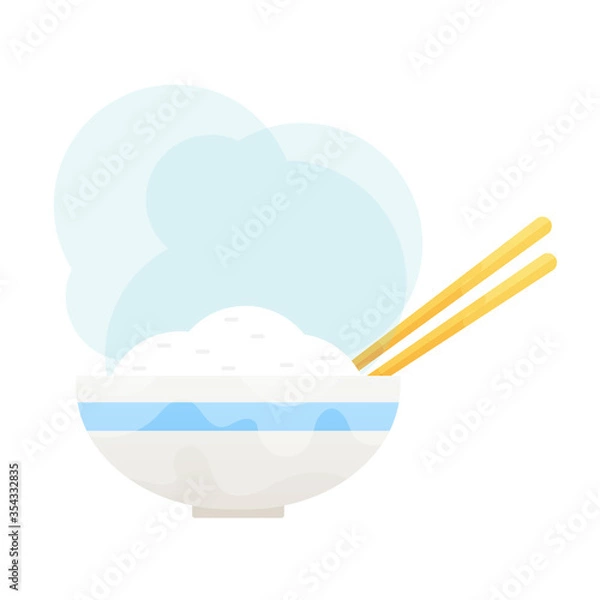 Fototapeta Rice in a bowl with chopstick isolated vector illustration.