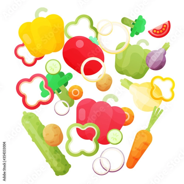 Fototapeta Vector illustration with fresh organic vegetables isolated on white background.