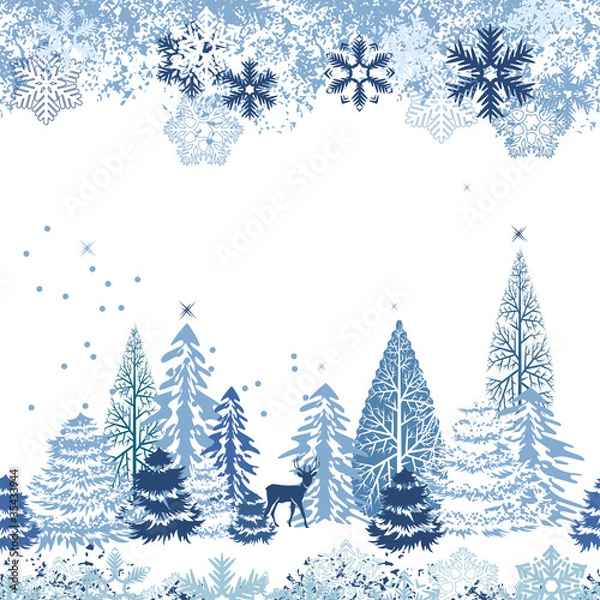 Obraz Beautiful seamless blue pattern with winter forest