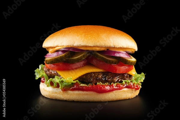 Obraz Burger on black background