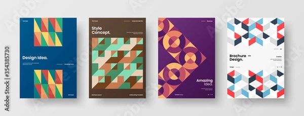 Fototapeta Company identity brochure template collection. Business presentation vector A4 vertical orientation front page mock up set. Corporate report cover abstract geometric illustration design layout bundle.