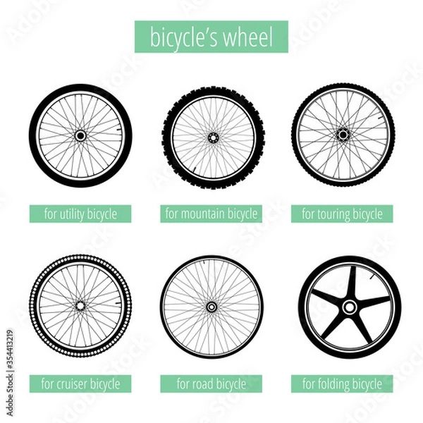 Fototapeta Types of bicycles wheels silhouettes