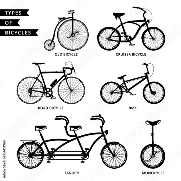 Obraz Types of bicycles silhouette