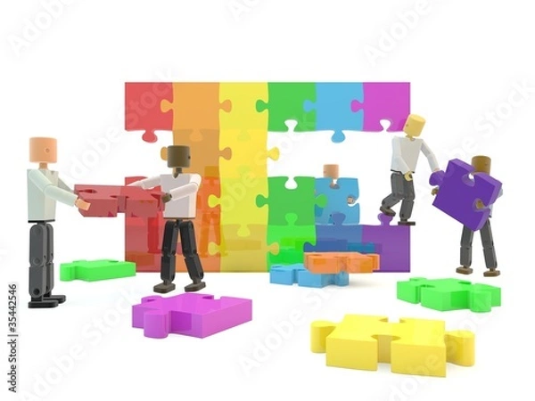 Fototapeta A team building a LGBT flag against a white isolated background