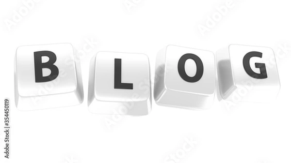 Fototapeta BLOG written in black on white computer keys. 3d illustration. Isolated background.