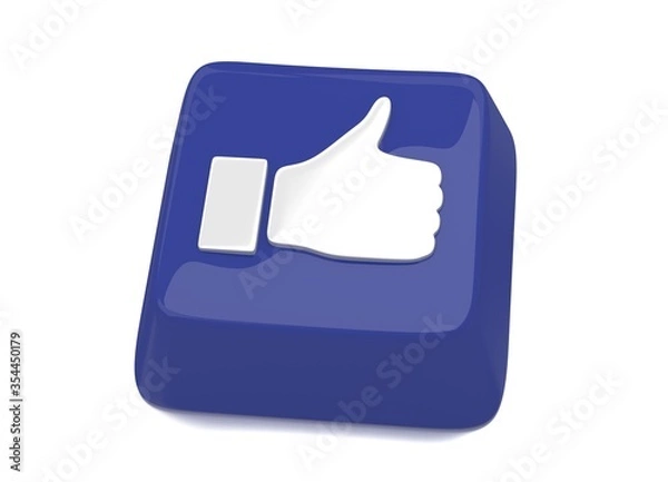 Fototapeta Thumb up icon in white on blue computer key. 3d illustration. Isolated background.
