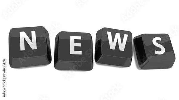 Fototapeta NEWS written in white on black computer keys. 3d illustration. Isolated background.