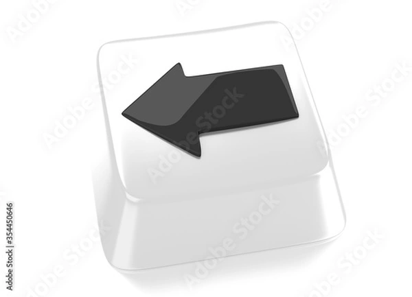 Fototapeta Arrow pointing to left in black on white computer key. 3d illustration. Isolated background.