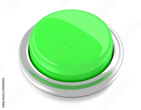 Fototapeta Blank green push button. 3d illustration. Isolated background.