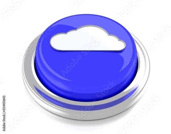 Fototapeta Cloud Icon on blue push button. 3d illustration. Isolated background.