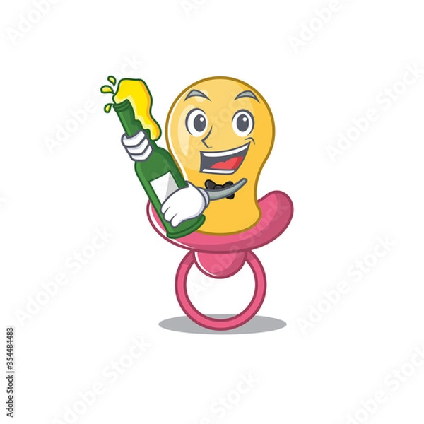 Fototapeta caricature design concept of baby pacifier cheers with bottle of beer