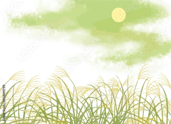 Fototapeta 十五夜の月とススキのベクターイラスト