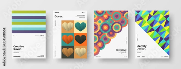 Fototapeta Company identity brochure template collection. Business presentation vector A4 vertical orientation front page mock up set. Corporate report cover abstract geometric illustration design layout bundle.