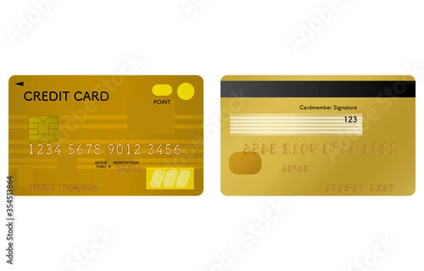 Fototapeta クレジットカード（ゴールド）の表と裏のイラスト