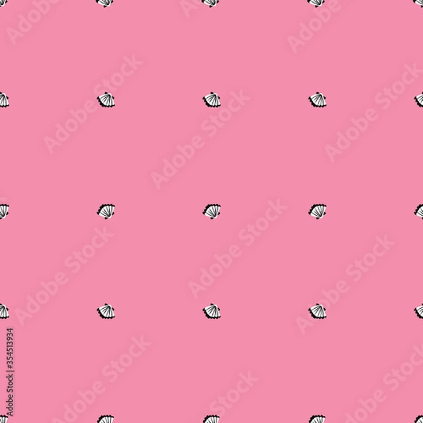 Fototapeta seamless pink background white and black sea shell pattern. repeating vector pattern.