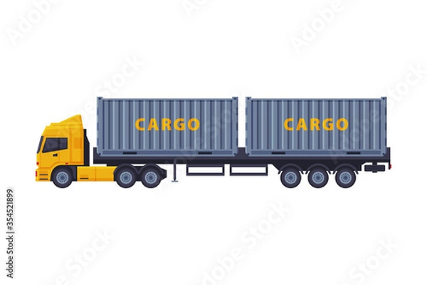 Fototapeta Trailer Truck, Shipping Cargo Vehicle Flat Style, Side View Vector Illustration Isolated on White Background