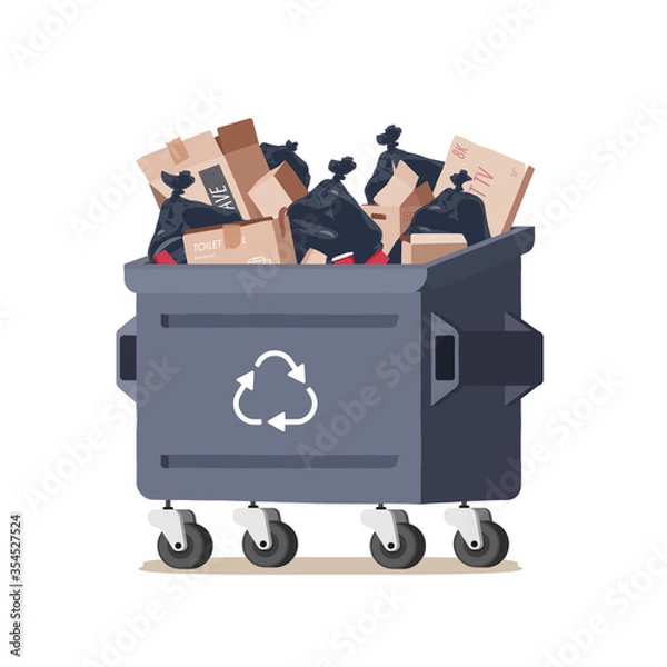 Obraz House trash bin. Cardboard box. Heap of rubbish. Garbage bag. Container.
