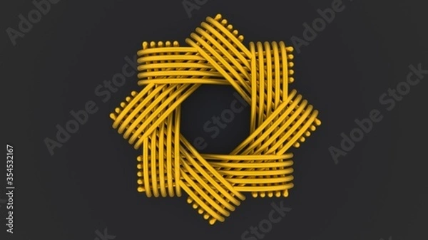 Obraz 3d render of abstract golden pattern. Gray background. Ring. Stripes.