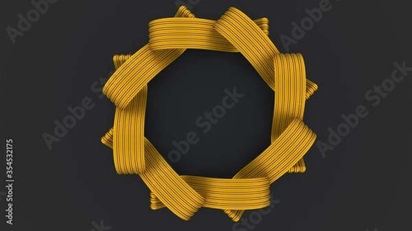 Obraz 3d render of abstract golden pattern. Gray background. Ring. Stripes.