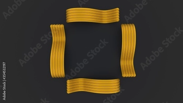 Obraz 3d render of abstract golden pattern. Gray background. Ring. Stripes.