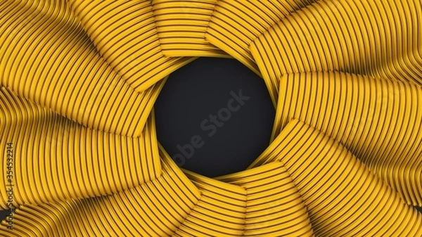 Obraz 3d render of abstract golden pattern. Gray background. Ring. Stripes.