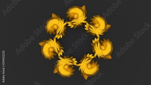 Obraz 3d render of abstract golden pattern. Gray background. Ring