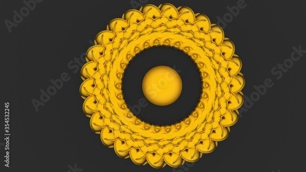 Obraz 3d render of abstract golden pattern. Gray background. Ring