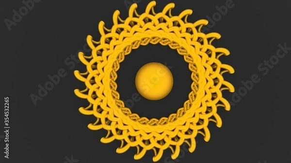 Obraz 3d render of abstract golden pattern. Gray background. Ring