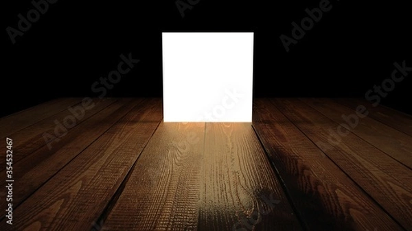 Obraz 3d render. cube light on luxury wooden floor.