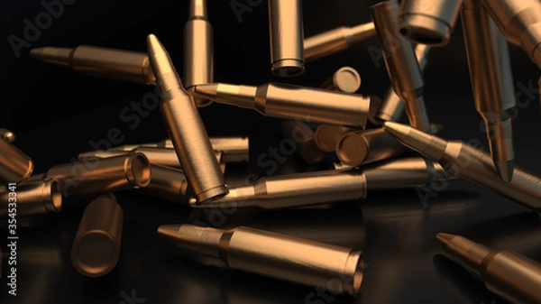 Obraz 3D Render of falling on floor Bullets. Studio light.