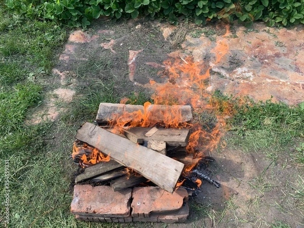 Fototapeta firewood in the fire