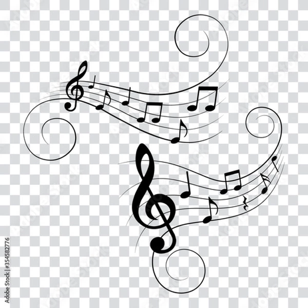 Fototapeta Set of music notes with swirls, vector illustration.