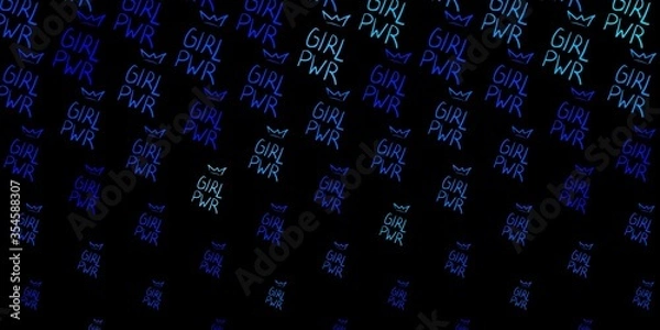 Fototapeta Dark BLUE vector pattern with feminism elements.