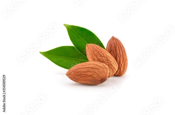 Obraz Group Almonds isolated on white .