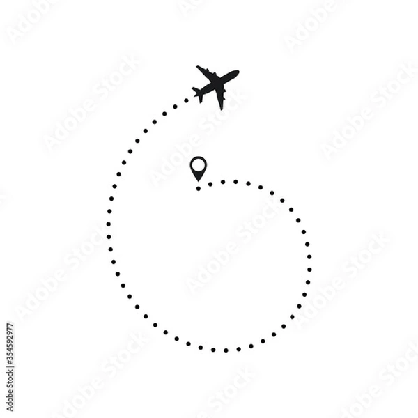 Fototapeta Airplane flight line route vector with start point illustration