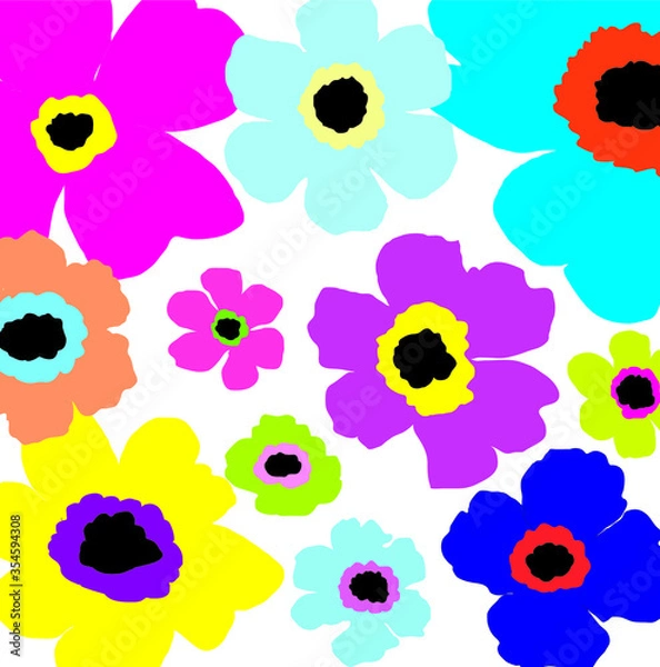 Obraz Abstract colourful lovely flowers and leaves pattern background. Creative cute floral hand drawn and doodles for your design.