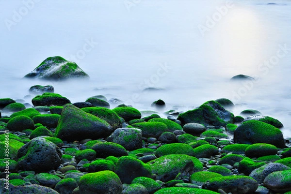 Obraz 제주도 몽돌에 낀 이끼를 장노출로 찍은 사진