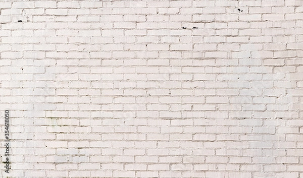 Obraz Brick wall painted white, smooth brick with textured mortar, subtle panoramic background pattern for text, horizontal aspect