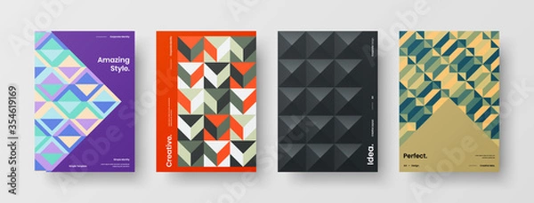 Fototapeta Company identity brochure template collection. Business presentation vector A4 vertical orientation front page mock up set. Corporate report cover abstract geometric illustration design layout bundle.