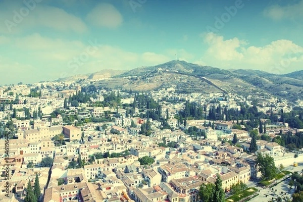 Fototapeta Granada city, Spain. Retro filter toned color image.