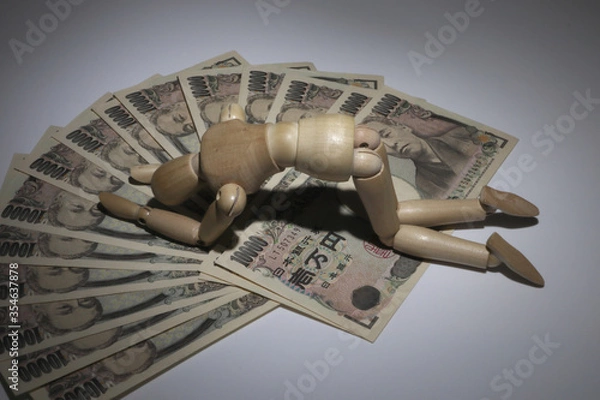 Obraz お金と落ち込むデッサン人形
